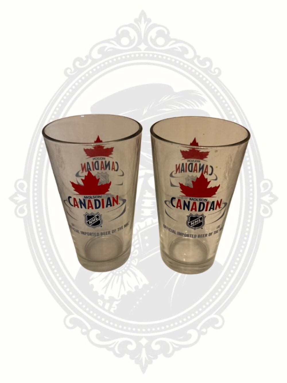 Molson Canadian NHL Beer Pint Glasses Set of 2 Imported Beer Glasses